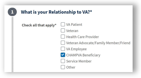CHAMPVA check boxes