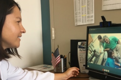 A Veteran having a virtual appointment via VA Video Connect 