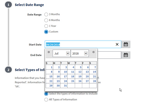selecting a custom date range 